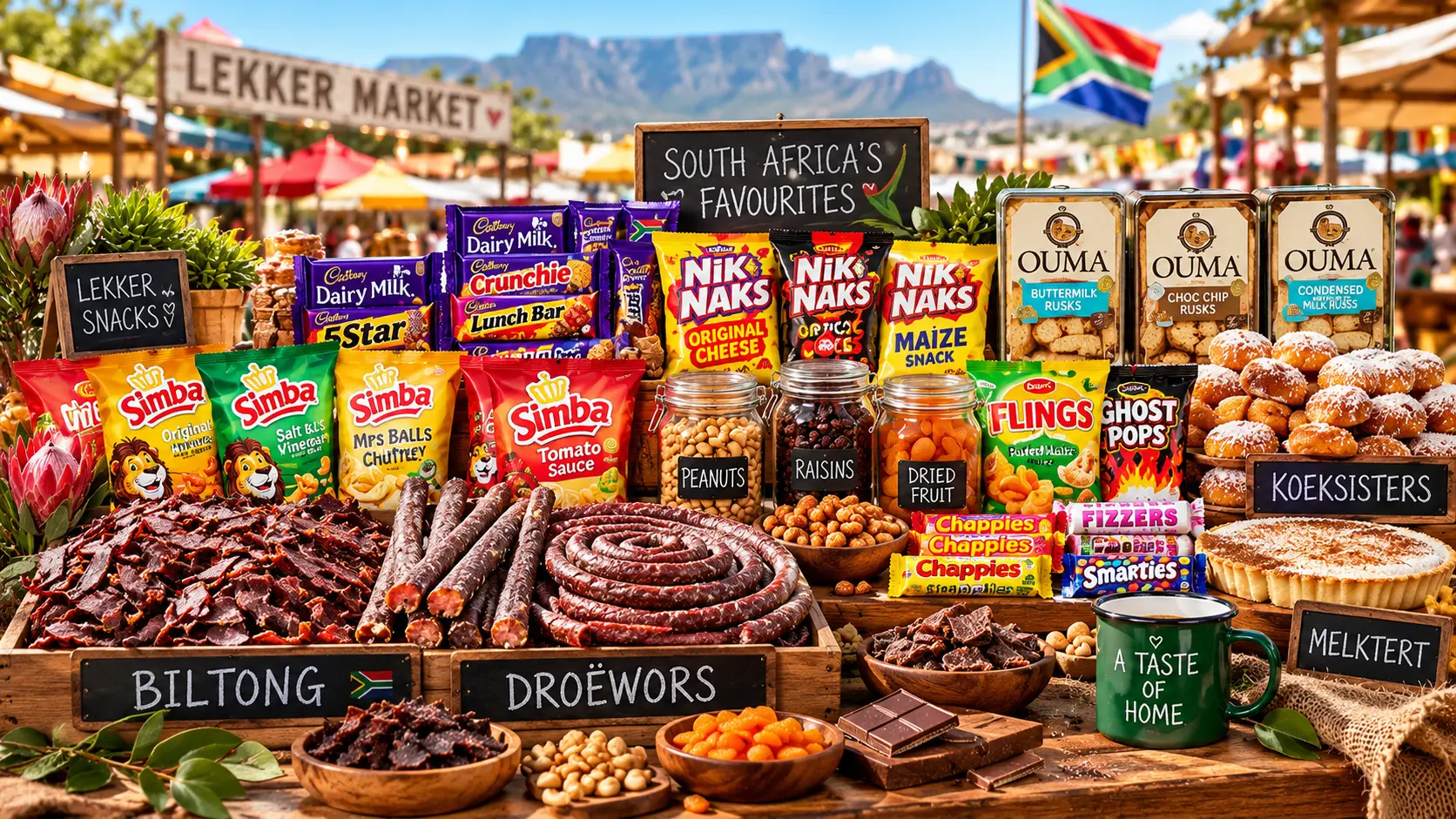 Colourful display of South African snack favourites